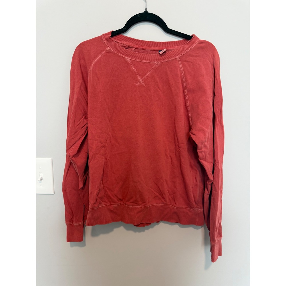 Old Navy Womens Raglan Sleeve Crewneck Sweatshirt Coral Red V-Stitch Small